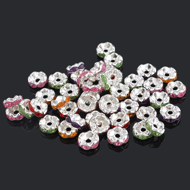 

100Pcs Random Mixed PC Rhinestone Rondelle Spacer Beads For Jewelry Making DIY Findings For Fashion Bracelets Necklace 8x4mm
