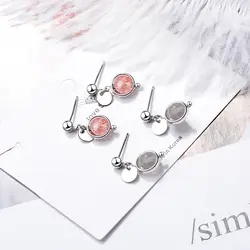 Корейский Розовый Клубника Кристалл 925 пробы серебряные серьги гвоздики для женщин лунный камень кисточкой модные серьги ED759