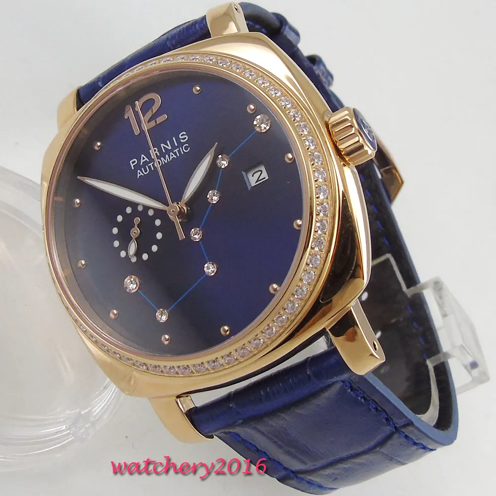 

39mm Parnis Blue Dial Sapphire Glass ladies Luxury Brand women's Watch Miyota Automatic Movement men's Watch