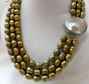 

FREE SHIPPING@@ N3567 3Strands Rice Freshwater Pearl MABE Clasp Necklace