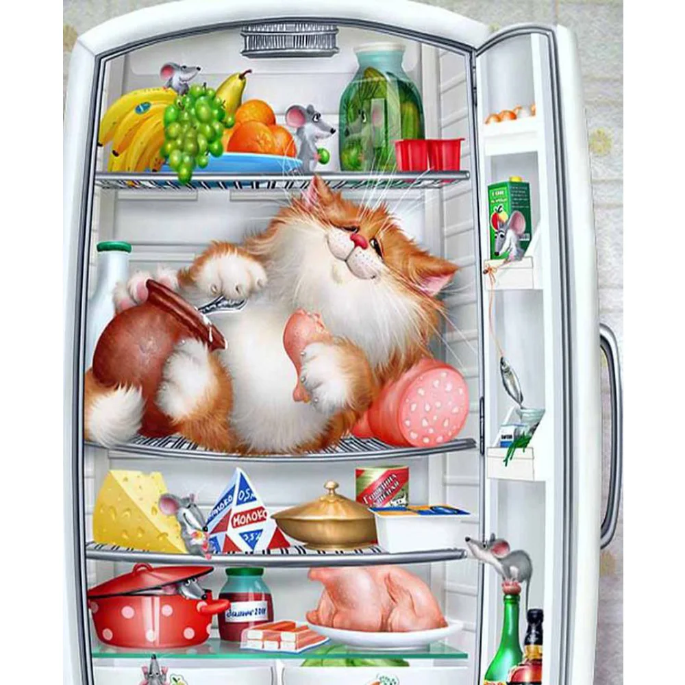 Открытый холодильник с продуктами рисунок