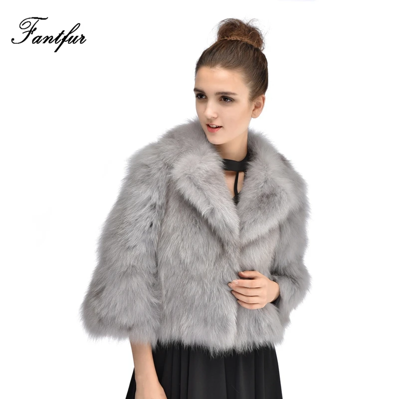 short grey fur coat
