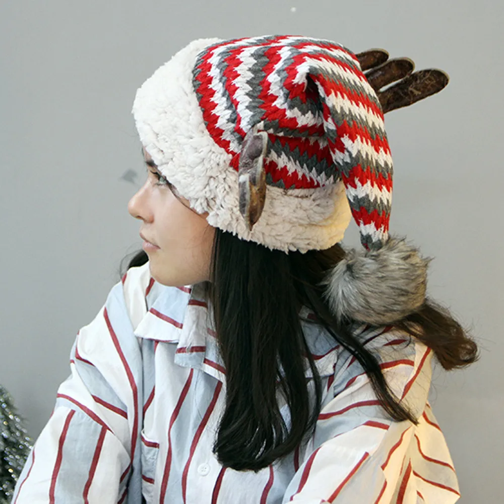 Winter Casual Beanies Hat Adult Child Cute Elk Antlers Santa Claus Hats Xmas Holiday Party Acrylic Christmas Hat T716