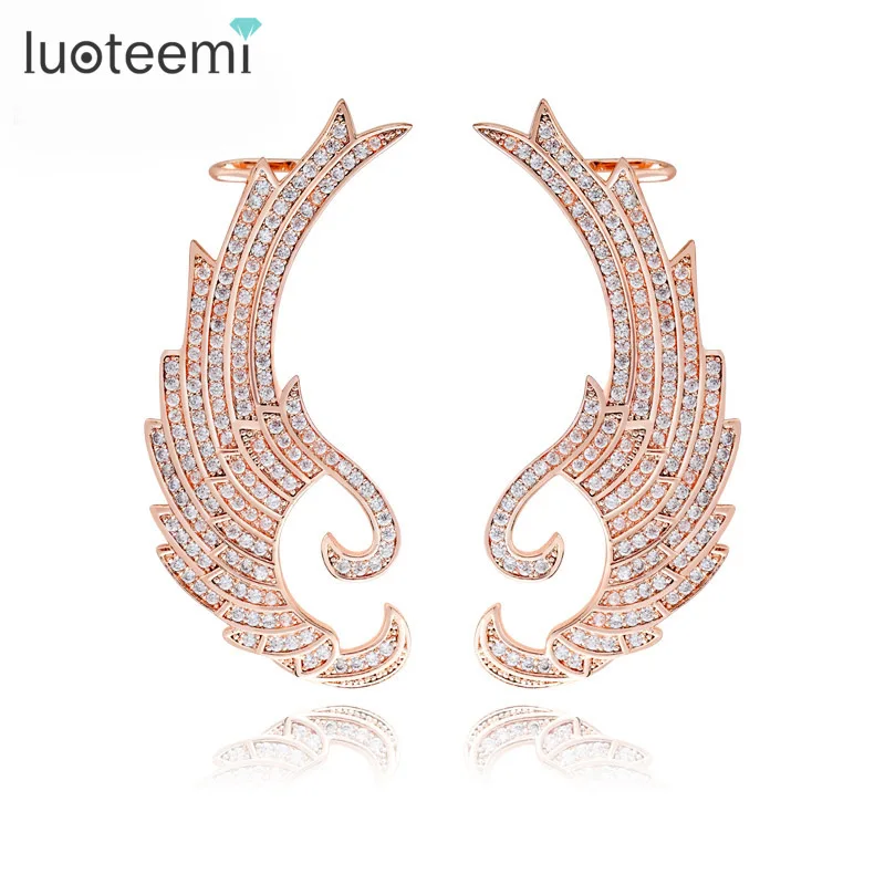 Luoteemi Europe Design Fashion Rose Gold Plated Cover Large Wings Cuff Stud font b Earrings b