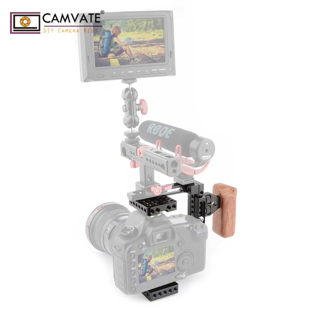  CAMVATE Dual-use Adjustable Cage with Wooden Handgrip C1723 camera photography accessories