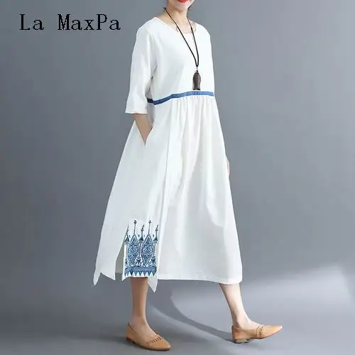La MaxPa 2019 летнее платье короткий рукав женское повседневное свободное с вышивкой а