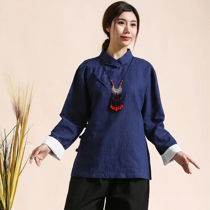 

Women jacket coat pure linenTraditional Chinese Clothes Tang Suit Top Kung Fu Tai Chi Uniform Autumn Blouse Coat 3 colors 5sizes