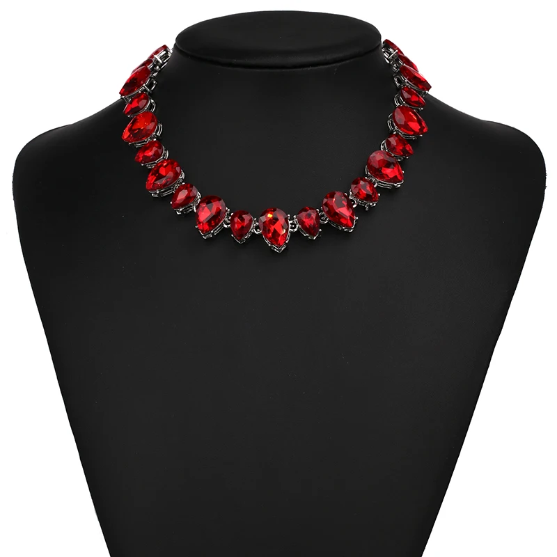 

Trendy Chocker Water Drop Crystal Beads Necklace &pendant Vintage Statement Green Crystal Maxi Jewelry 2019