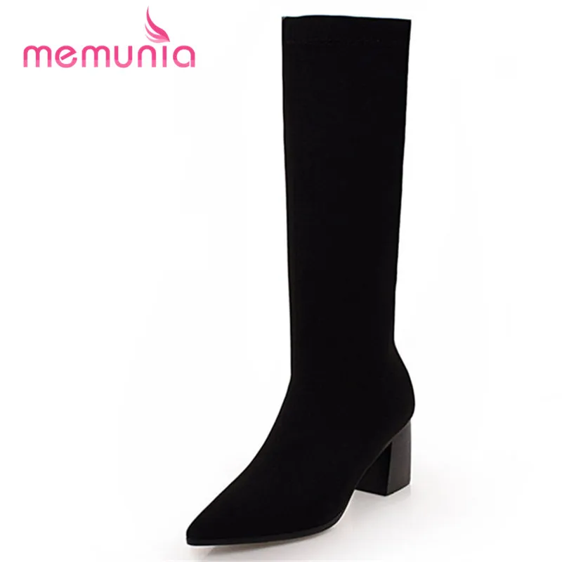 

MEMUNIA new arrive 2020 fashion high heel boots autumn winter boots pointed toe square heel mid calf boots size 33-43