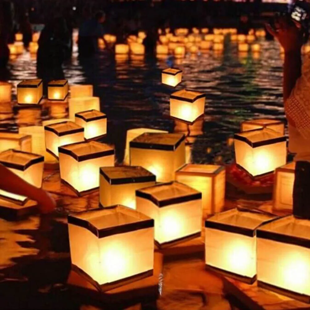 

1 Pcs Floating Water Square Festival Lantern Paper Lanterns Wishing lights floating Candle For Party Birthday wedding Decoration