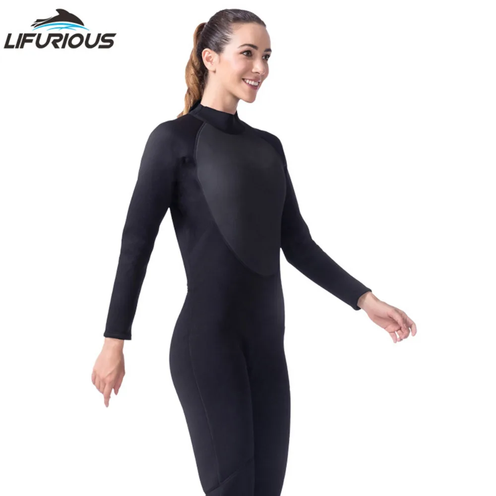 LIFURIOUS swim Неопреновый для дайвинга женский чистый черный с длинным рукавом сиамский водолазный костюм для серфинга купальный костюм дышащий мягкий