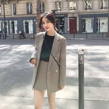 Vintage Double Breasted Office Ladies Plaid Blazer Women Long Sleeve Loose Houndstooth Suit Female Jacket Women's Blazers 2019