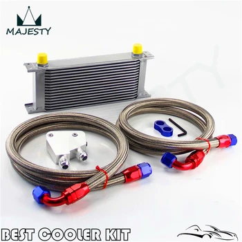 

Universal 16 Row Engine Oil Cooler Kit + Sandwich Plate adapter Silver