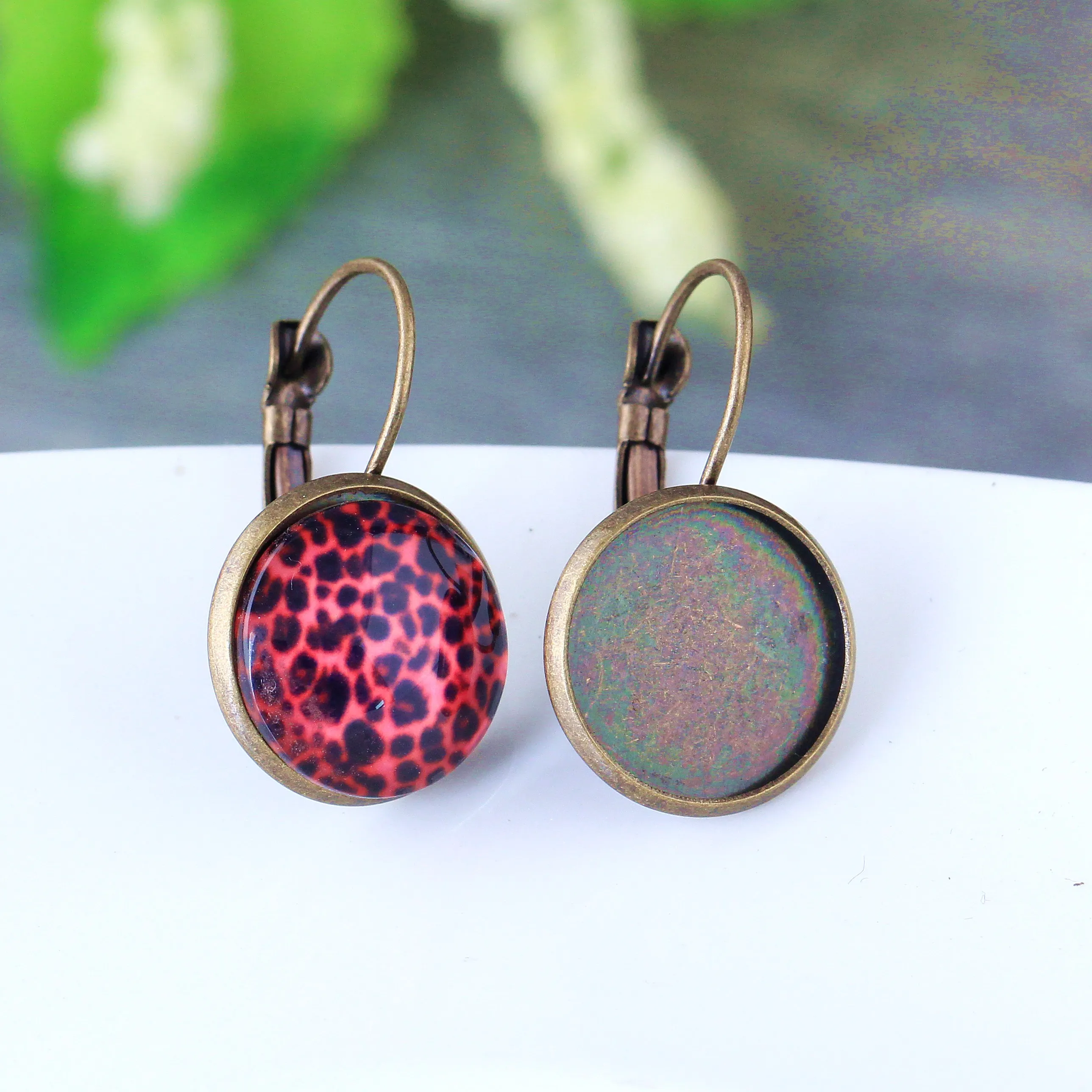 10pcs 14mm Copper Brass Antique Bronze French Earring Setting Base Earring Findings Cabochon