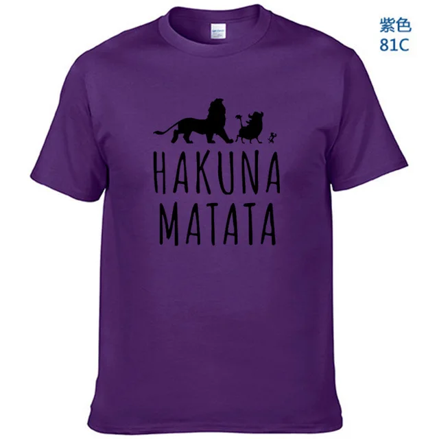 Высокое качество хлопок хакуна матата с принтом короткий рукав мужская футболка Повседневная Мужская футболка - Цвет: Purple-B