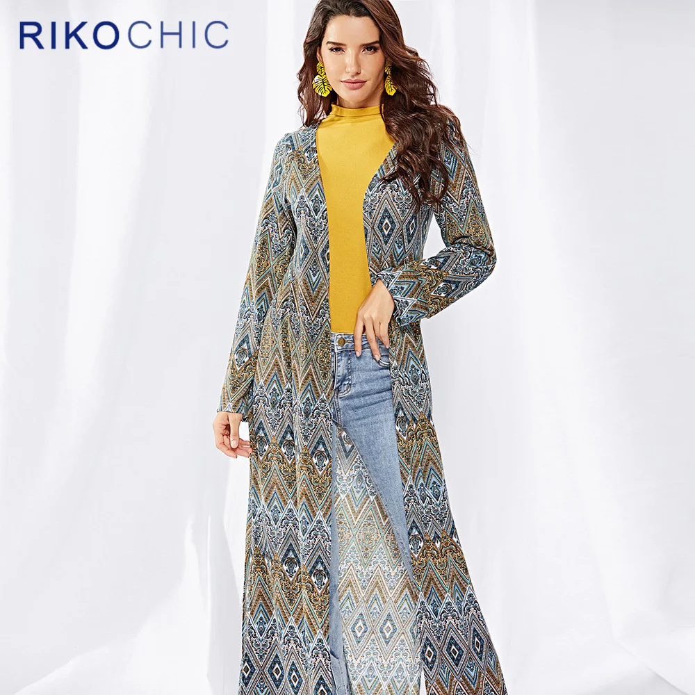 RIKOCHIC осень Для женщин Boho Волна Полосатый кардиган с длинными рукавами кимоно
