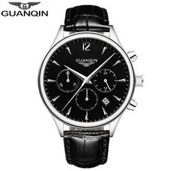 Relogio Masculino Guanqin для мужчин s часы лучший бренд класса люкс 2017 GUANQIN для мужчин бизнес наручные часы хронограф кожа кварцевые часы A