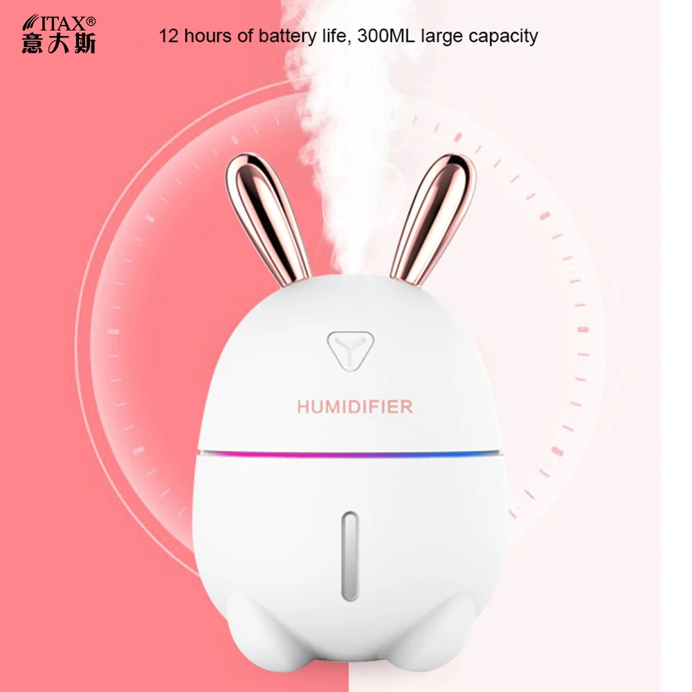

High Quality Ultrasonic Air Humidifier For Home Office Cartoon Rabbit 250ML USB Diffuser LED Light Lamp Car Puri ITAS3304A