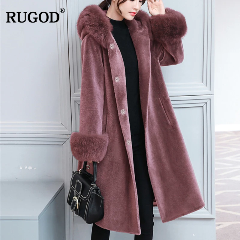 Новинка 2018 женская зимняя одежда RUGOD из натуральной кожи однобортное плотное
