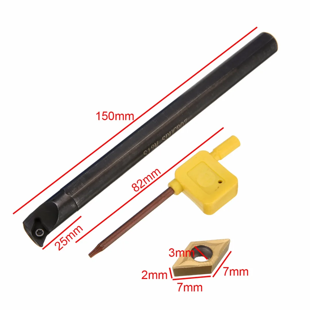 Stainless Steel S12M-SDUCR07 Lathe Inner Turning Tool Holder 150mm Length Boring Bar + 11pcs Gold DCMT0702 Carbide Inserts