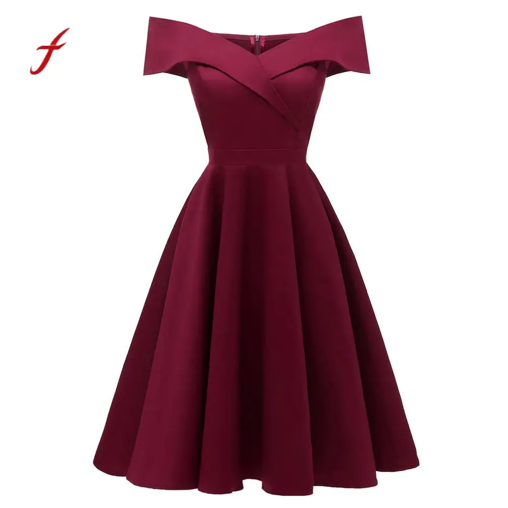 

Feitong Women Vintage Casual Dresses Vestidos Princess Solid Color Floral Lace Cocktail V-Neck Party Aline Swing Dress Vestidos