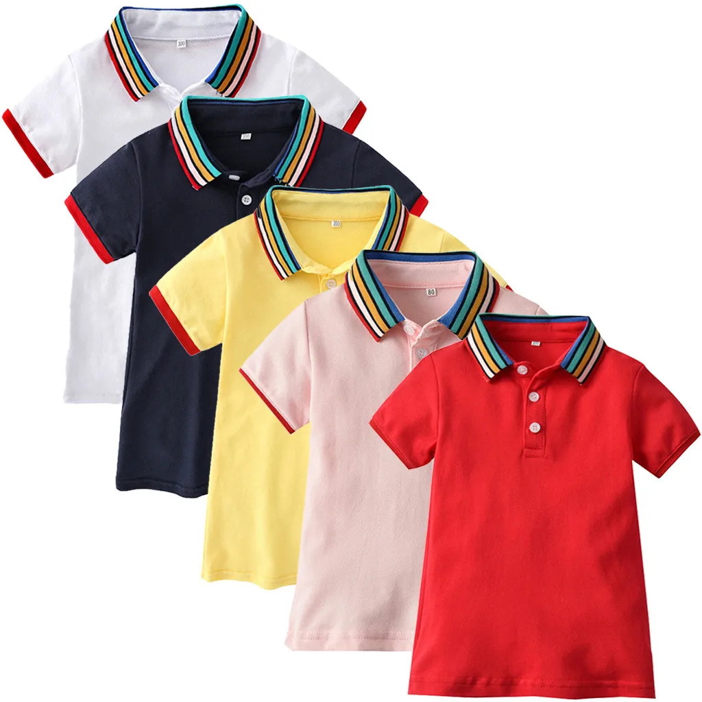 

Toddler Baby Girls Rainbow Solid Polo T-Shirt Tops Dress Exercise Clothes kinder kleider vestidos infantil children clothes