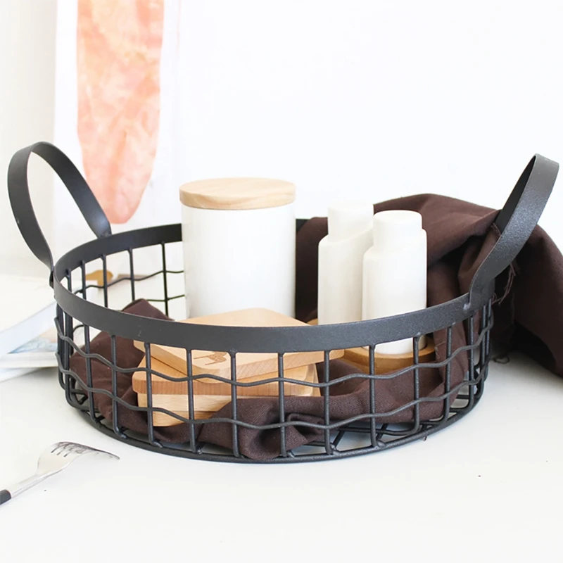 Creative Wrought Iron Storage Basket Metal Household Desktop Snack Bread Basket Binaural Fruit Basket Candy Basket Debris Bask