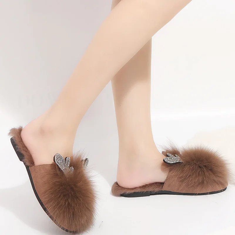 

New Fashion home Slippers Women mules Fur slippers animals Slippers plush slippers Bottom Non-slip Indoor ladies slipper