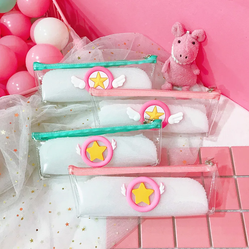 

Card Captor Sakura Anime Action Figure Magic Array Printed PVC Students Lovely Cartoon Transparent Zipper Pen Bag Case