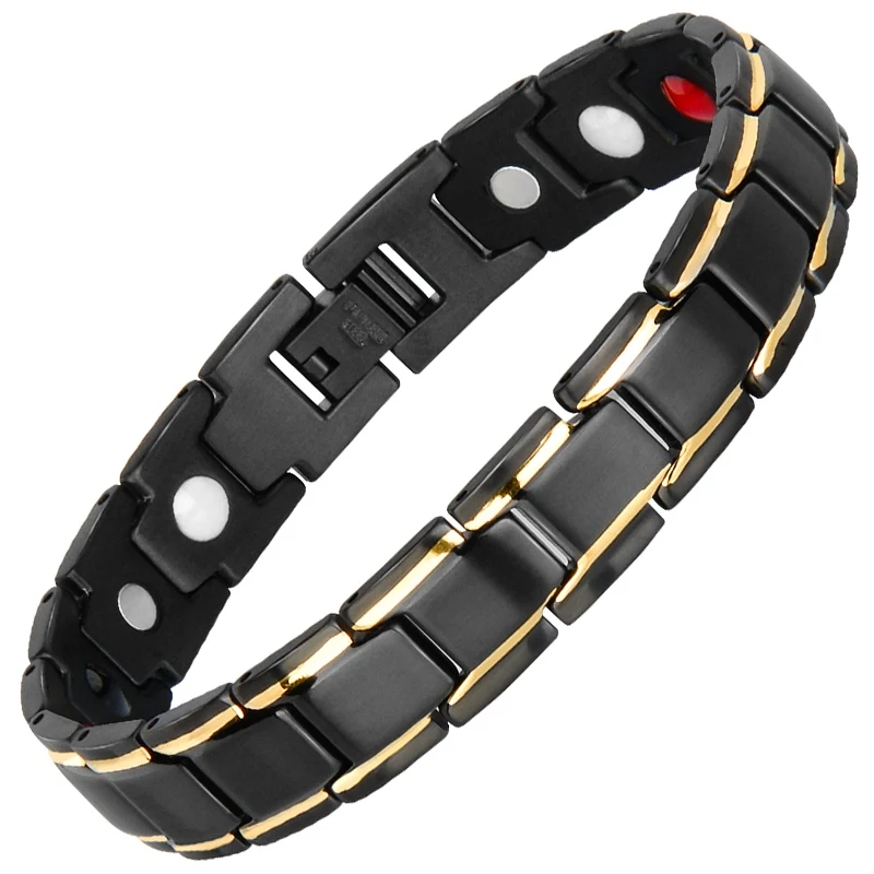 Hottime Luxury Fashion Health Energy Bracelet Bangle Men 316L Stainless Steel Bio Magnetic Bracelets Black& Golden Jewelry - Окраска металла: 10087