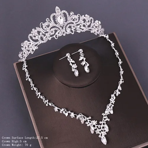 Свадебный ювелирный набор для невесты, корона, ожерелье, серьги, свадебные аксессуары для волос, Хрустальная корона, ожерелье, украшение для головы, свадьба - Окраска металла: HG176  TL049