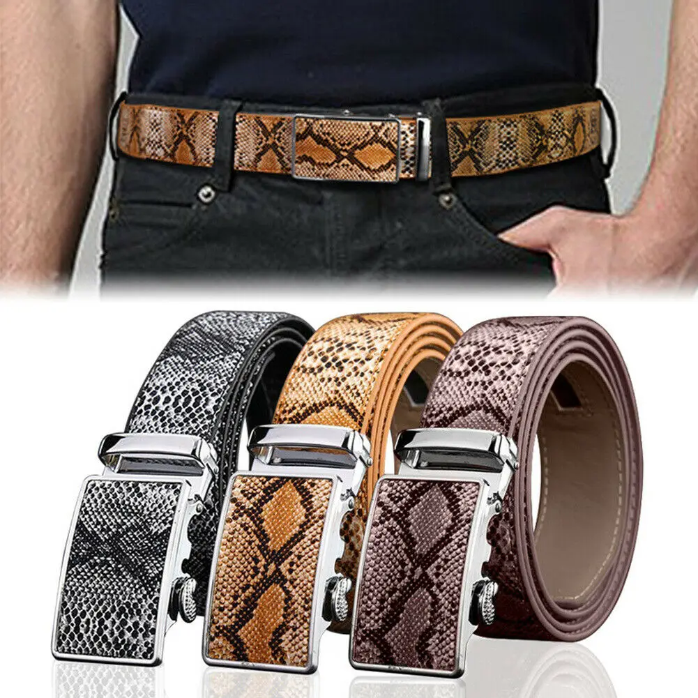 

New Arrival Men Automatic Buckle Ratchet Belt Leather Snake Skin Embossed Exact Fit Gift