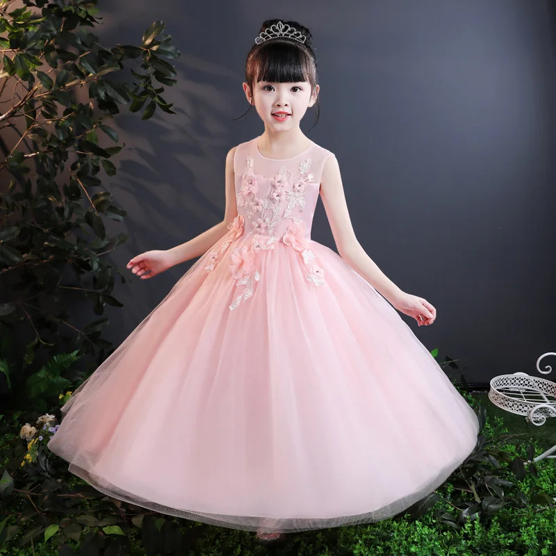 

Princess Party Girl Full Dress Floral Clothes Children Vestdio Belt Tie Mesh Student Formal Dress 6 10 16 Years Girls Kids Dress