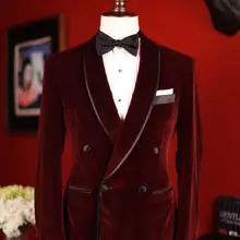 Последние конструкции пальто брюки бордовые бархатные жениха Смокинги для женихов двубортный Блейзер 2 шт. Мужская Свадьба Пром Костюмы куртка+ брюки для девочек