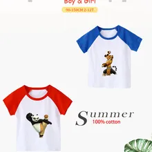 Футболка для маленьких детей, хлопок, футболка с круглым вырезом и пандой кунг-фу Детский костюм футболка с рисунком для мальчиков и девочек b902