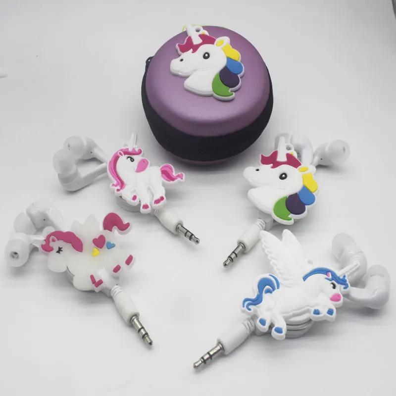 

Telescopic winding Unicorns Colorful Rainbow Headphones Cartoon Horse Earphone bag