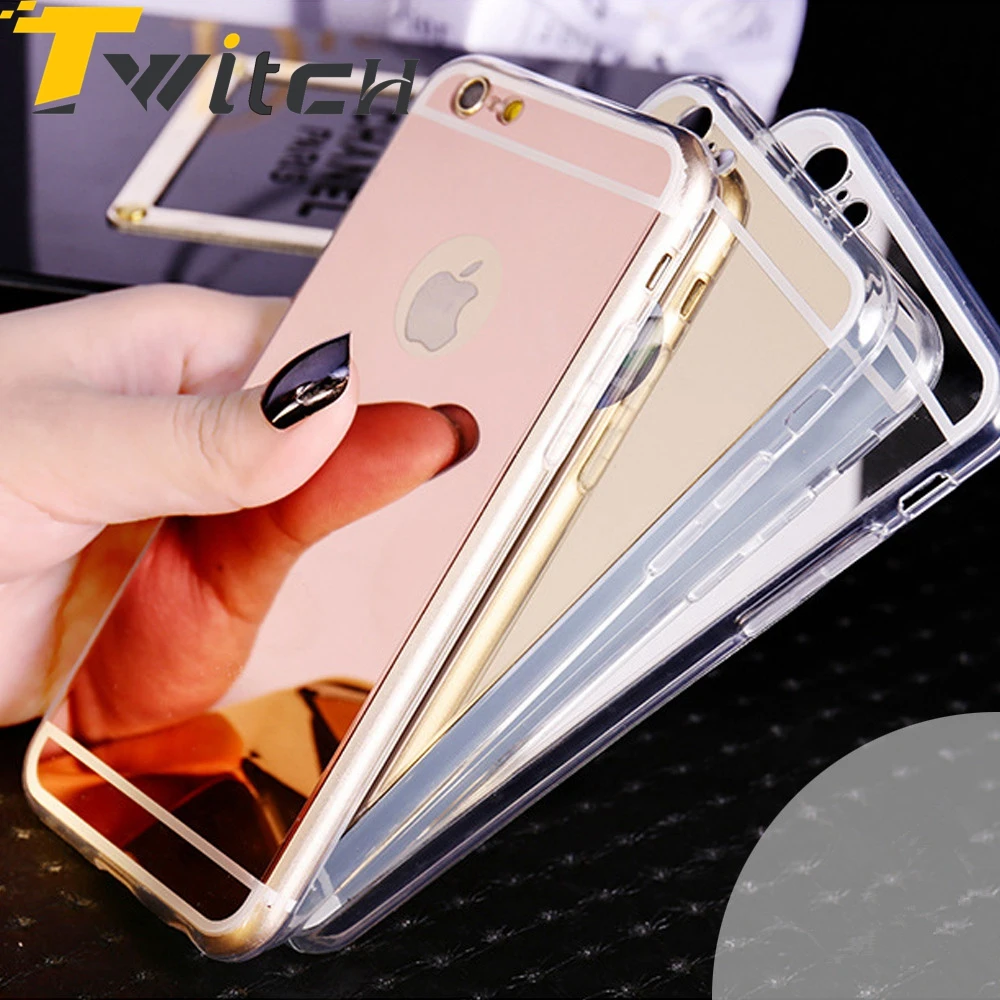 Twitch Mirror make up Phone case for Iphone 5 5S SE 6 6s 7 Plus Gold Silver Plating Acrylic Back Cover cases |