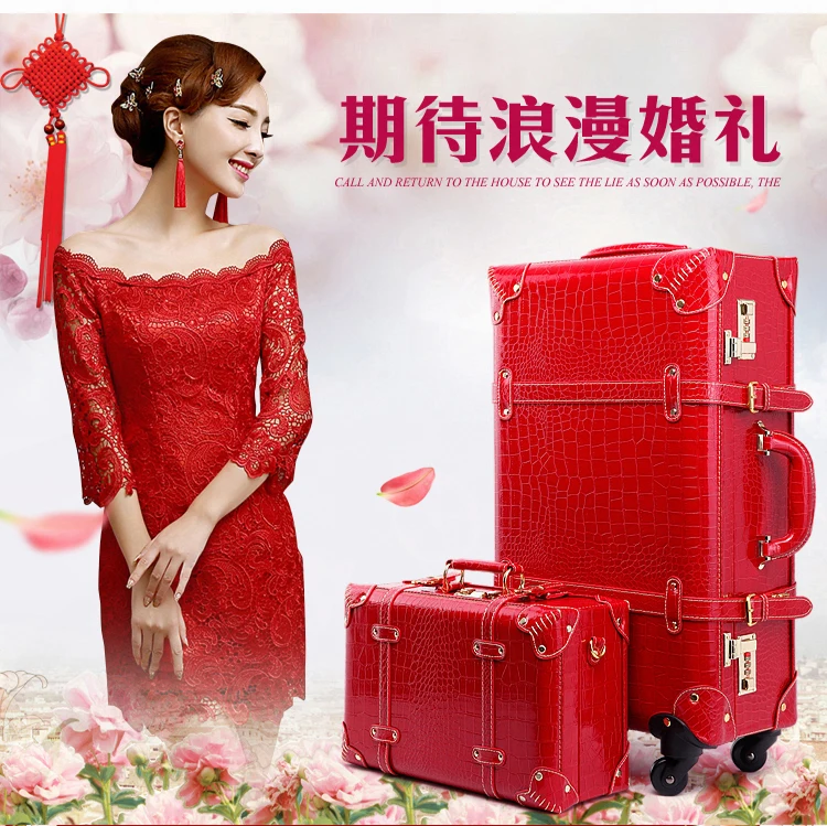 Чехол для костюма в стиле ретро, красный чехол на колесиках, женский косметический чехол, универсальная колесная шкатулка для приданого багажа невесты, свадебные женские дорожные сумки