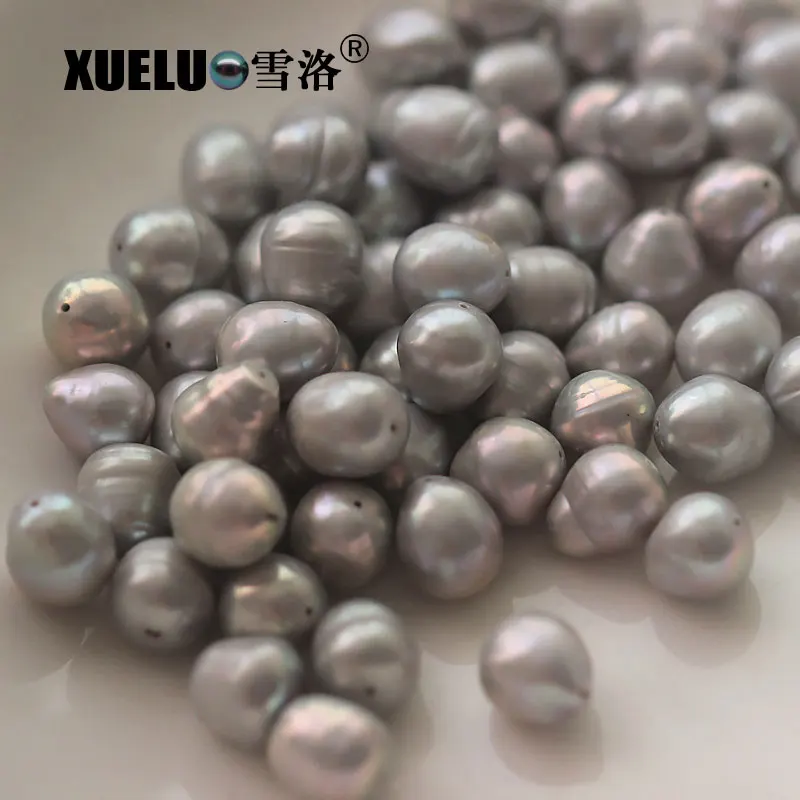 

XUELUO 15pcs/pack 11-12mm Grey Oval (Rice) Shape Natural Genuine Cultured Freshwater Big Hole Pearl Beads for making DIY