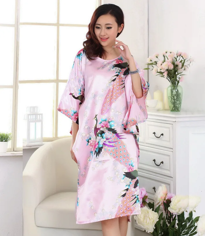 Горячая Распродажа, синий летний халат с рисунком, китайский женский банный халат из искусственного шелка, ночная рубашка, юката, цветок, размера плюс, женская пижама S5003 - Цвет: pink