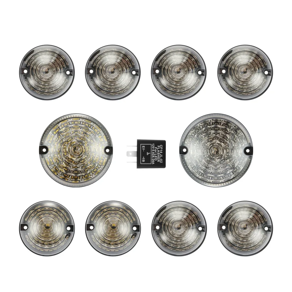 

10PCs/ a set of smoke for Land Rover Defender 1990-2016 Front Rear Reverse Fog Side Lights Lens Complete Led Lamp Upgrade Kit#4