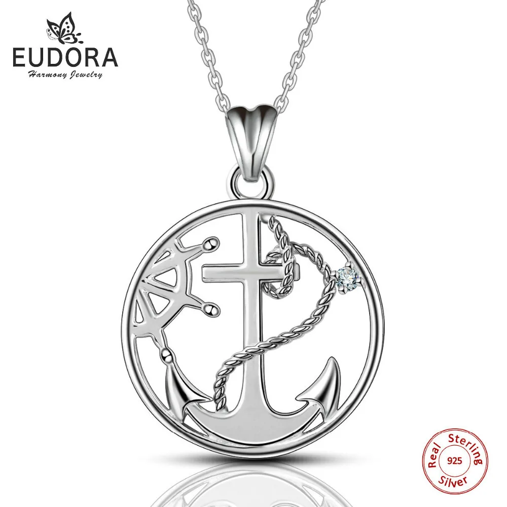 

Eudora 100% Real 925 Sterling Silver Crystal Anchor & Rudder Pendants Necklaces 2018 New Women Fashion Jewelry Gift CYD035