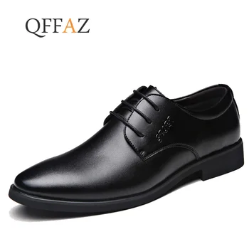 

QFFAZ New High Quality Genuine Leather Men Brogues Shoes Lace-Up Bullock Business Dress Men Oxfords Shoes Male Formal Shoes