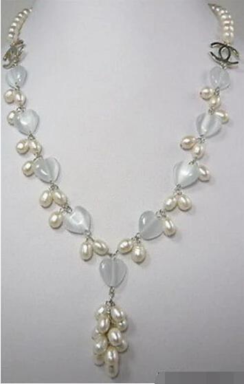 

huij 003979 Genuine White Pearl Opal Heart 18KWGP Pendant Necklace