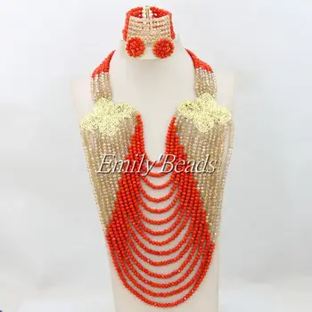 

Orange Nigerian Wedding Beaded African Costume Jewelry Set Crystal Beads Set 2015 New Bridal Jewelry Set Free Shipping AMJ535