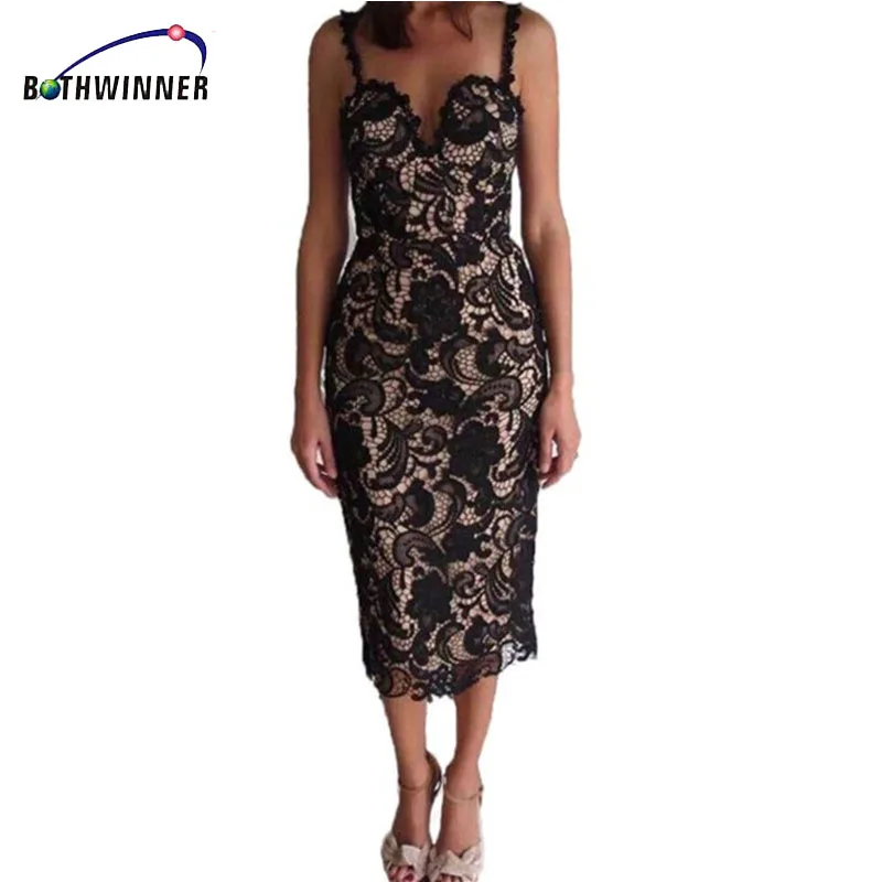 

Mid Calf Lace Dress Back Zipper Spaghetti Strap Dress Split Hem Sexy Backless Of The Shoulder White Lace Dresses