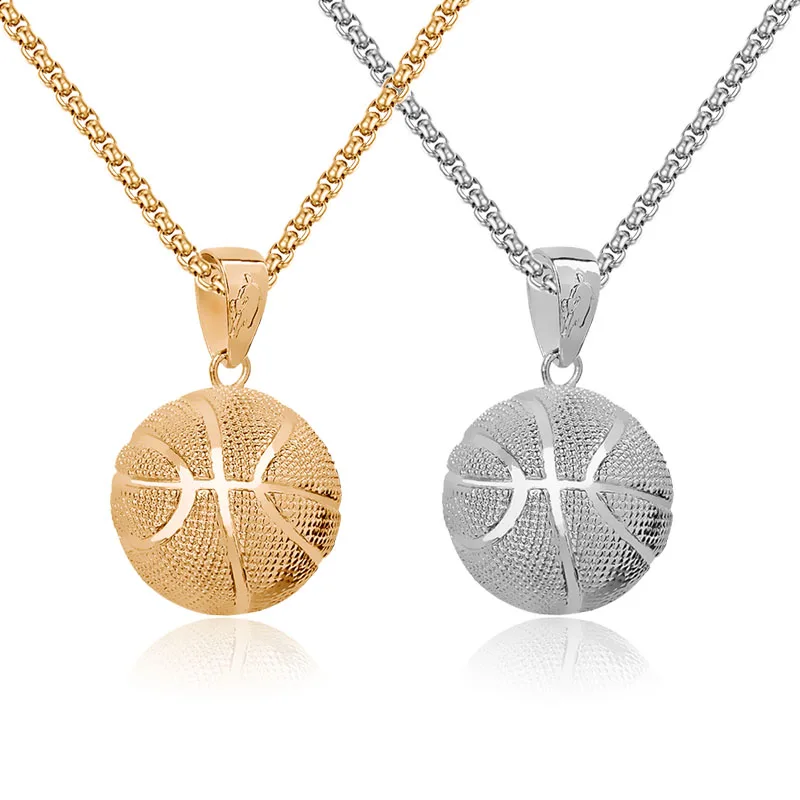 Basketball Pendant Necklace Gold Stainless Steel Chain Necklace Women