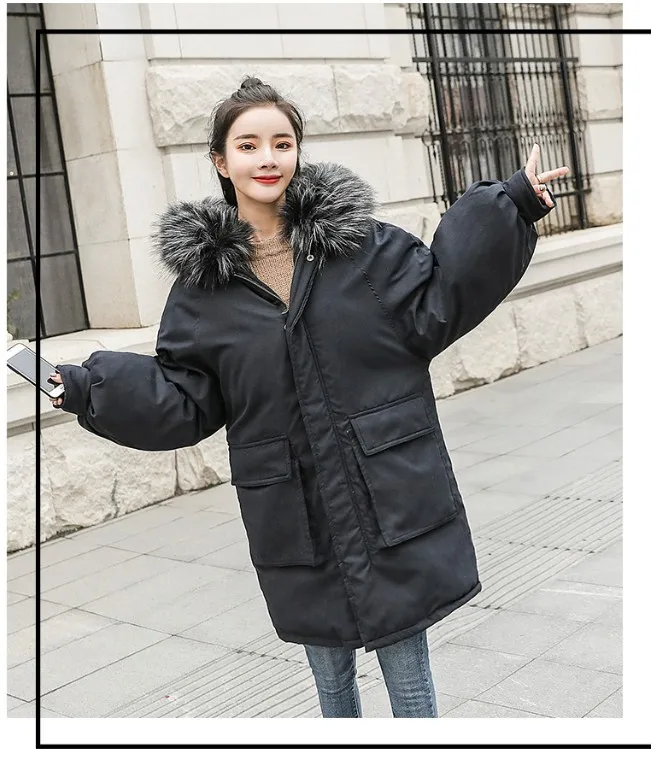 Fashion Thicken Women's Winter Long Coat With Fur Hooded Big Pockets Women Overcoat Oversize Warm Womens Parkas YT50147