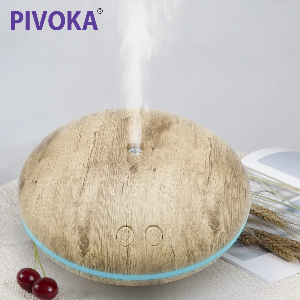 

PIVOKA 400ml USB Ultrasonic Humidifier Essential Oil Diffuser Wood Grain Mist Humidifier LED Lights for Home Bedroom