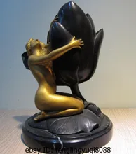 watch wedding Decoration Brass Copper Western Art Copper BRASS Figurine Marble Base Lotus Nude woman Statue Sculpture